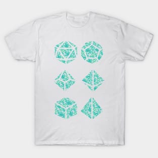 Neon Aqua Blue Gradient Rose Vintage Pattern Silhouette Polyhedral Dice - Dungeons and Dragons Design T-Shirt